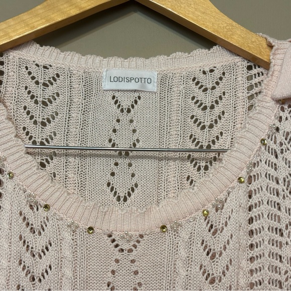 LODISPOTTO Crochet Knit Sweater, Collar Gems, Shoulder Bows Detail - Picture 6 of 10